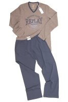 Pyjama lang Herren Schlafanzug Baumwolle Jersey Replay