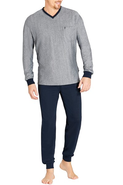 Herren Pyjama lang Klima Light Schlafanzug mit V-Neck