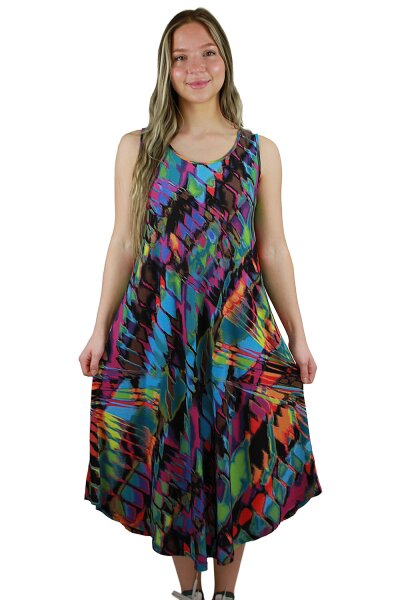 Strandkleid City-Kleid &auml;rmellos Sommerkleid figurschmeichelnd Hauskleid A-Linie bunt