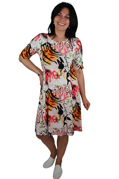 Sommerkleid City-Kleid Graffiti halbarm A-Linie Viskose-Mix