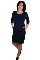 Damen City-Kleid Sommerkleid 3/4 Arm Dunkelblau Seitentaschen