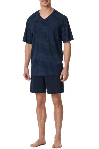 Herren Schlafanzug V-Neck kurz Pyjama Set Comfort Essentials Baumwolle Schiesser
