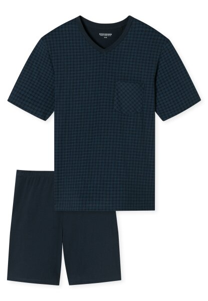 Herren Schlafanzug V-Neck kurz Pyjama Set Comfort Essentials Baumwolle