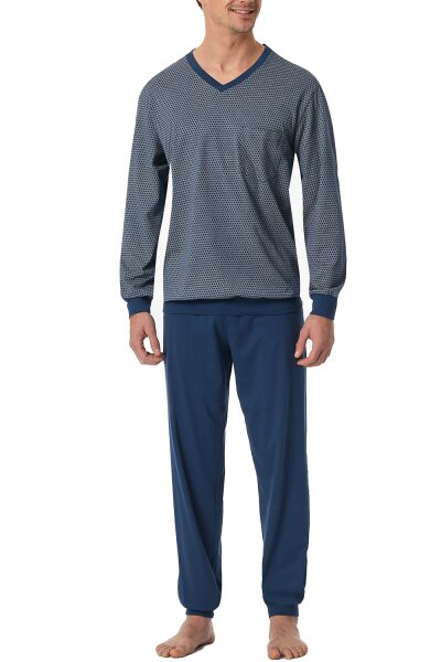 Comfort Essentials langer Schlafanzug V-Neck B&uuml;ndchen Baumwolle Jersey Schiesser