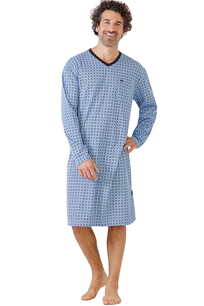 Herren Nachthemd 110 cm lang Sleepshirt langer Arm V-Neck Hajo Klima Komfort