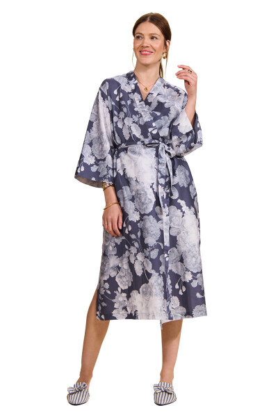 Damen Kimono Essenza Ilona Eunice Hausmantel Morgenmantel 125 cm Baumwolle Satin